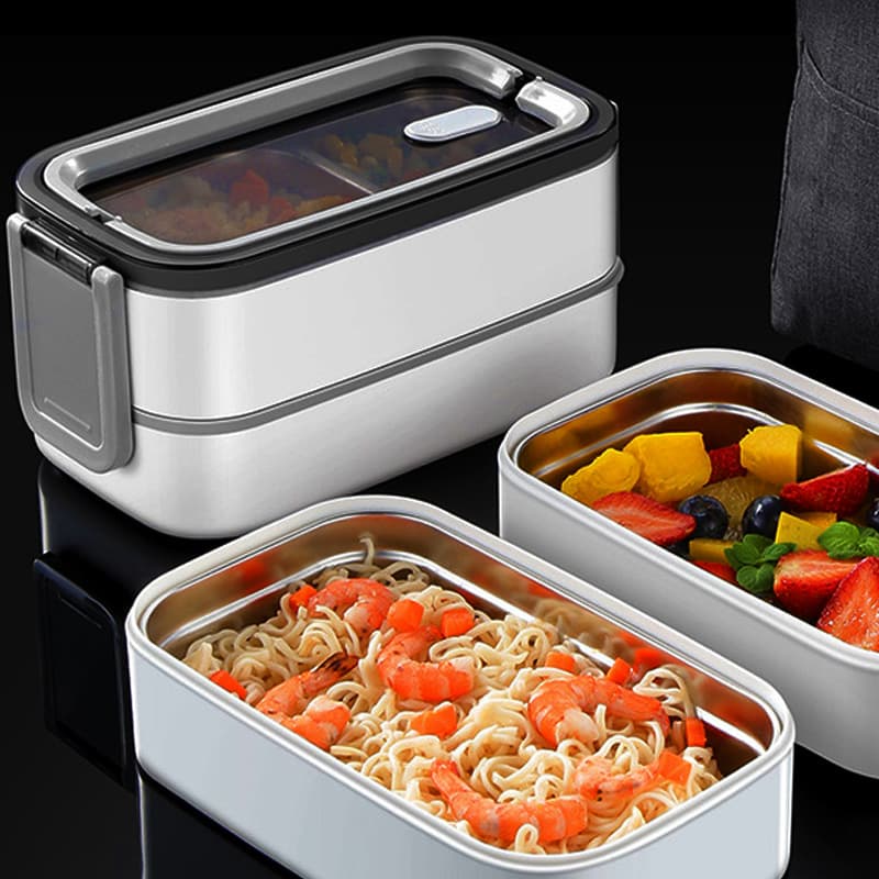 Double Layer 304 Stainless Steel Insulated Lunch Box Sealed Freshness Preservation Microwave Portable Meal Box Water Addition