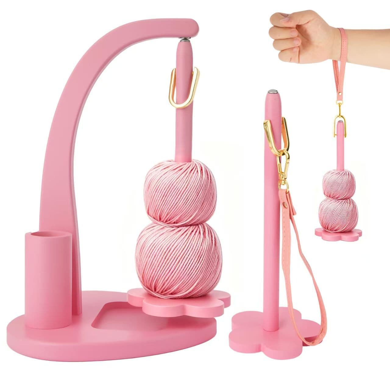 Wooden Pink Yarn Holder Magnetic Floating Yarn Rack Crochet Yarn Spool Stand Solid Wood Rotatable Spool Holder