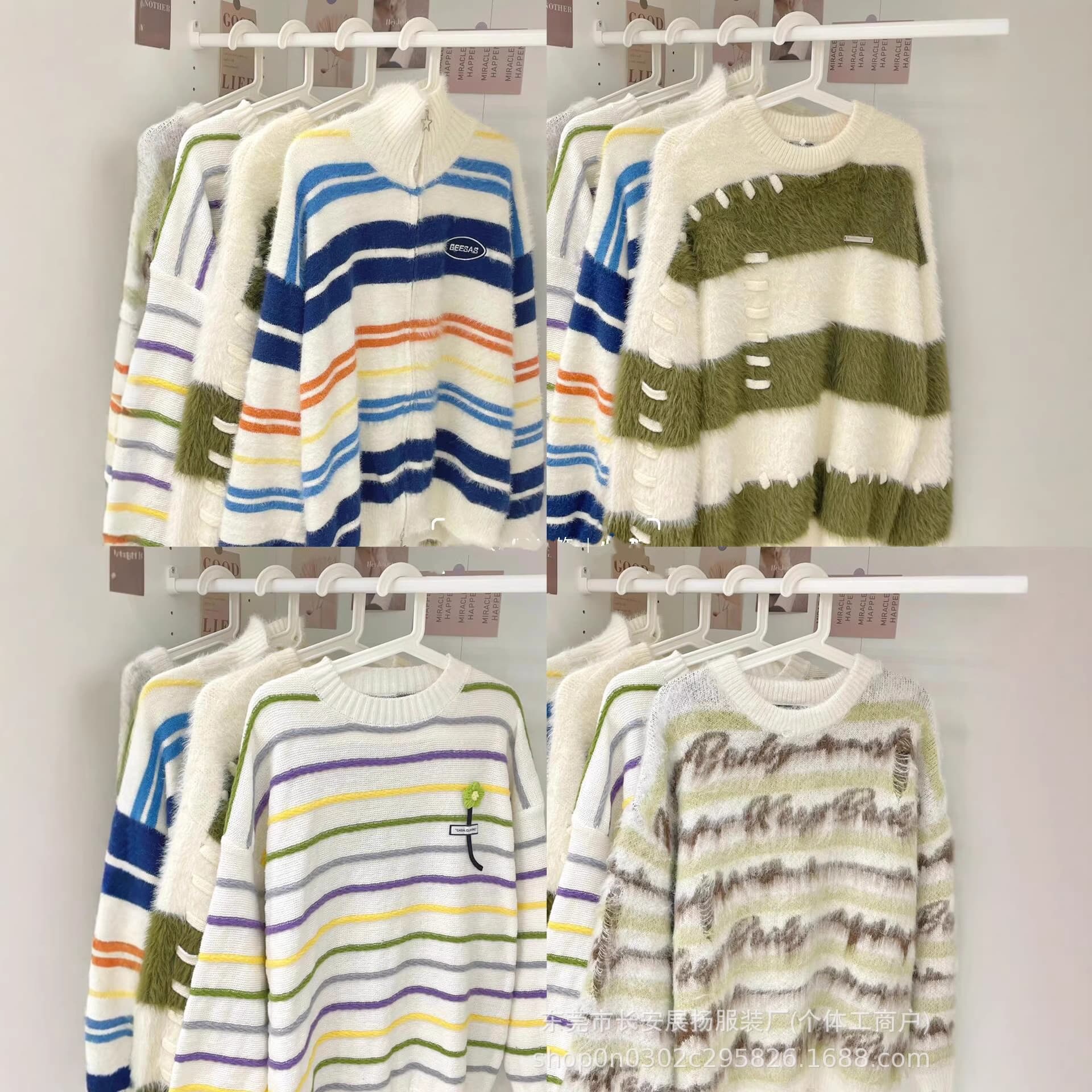 Shisanhang New Autumn/Winter Striped Loose Mink & Cashmere Knit Sweater, Women's Clothing Wholesale Stock