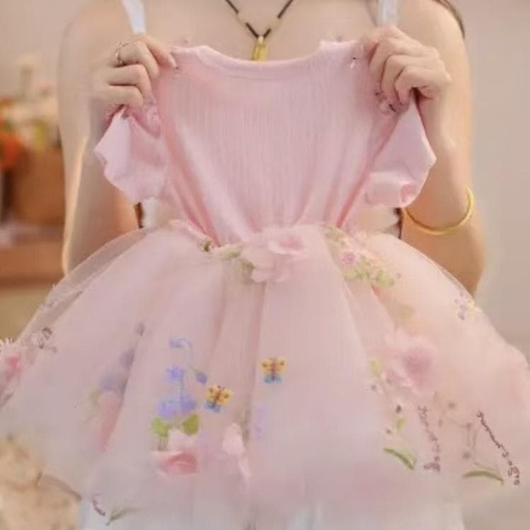 2026 Summer Girls' Dress, Pink, Sweet, Thin, Princess Style, Fashionable and Exquisite Bow Baby Dress