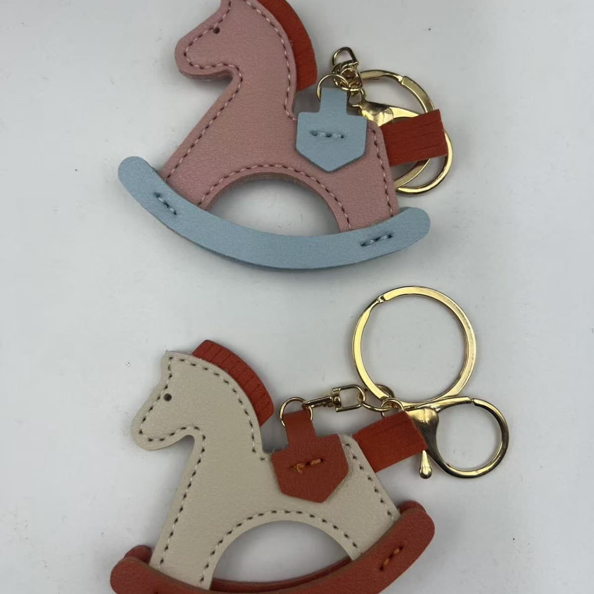 TikTok Hot Selling Leather Rocking Horse Keychain Accessory Pony Pendant Bag Charm Cartoon Wooden Horse Key
