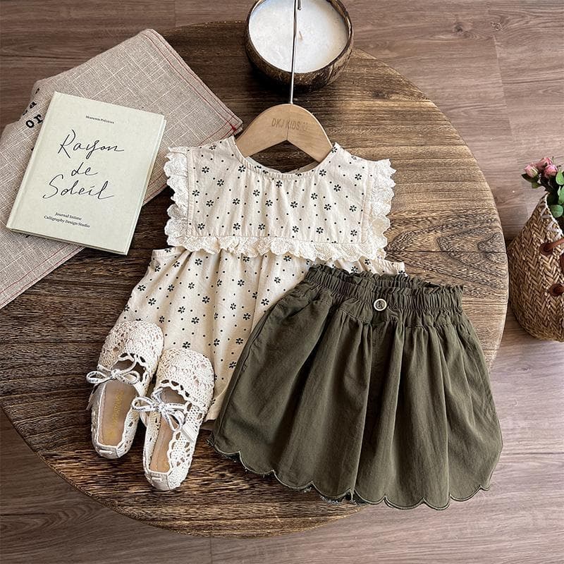 Forest girls' sleeveless summer suit 2024 new style fashionable baby girl vest children's summer clothes for girls