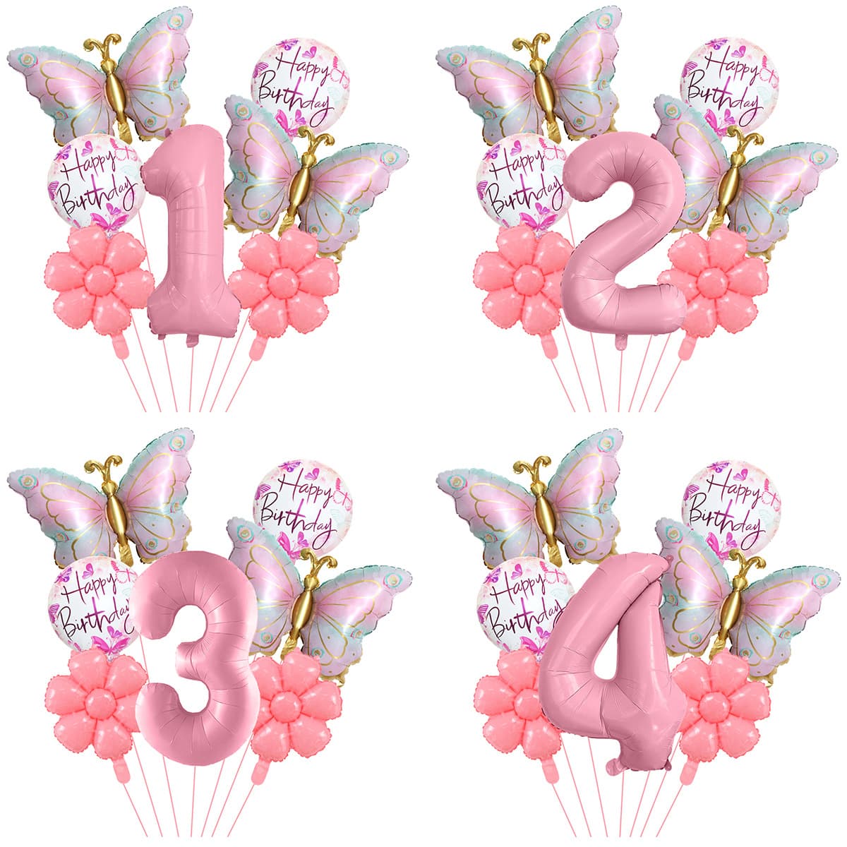 Cross-Border New Pink Butterfly Digital Aluminum Foil Balloon Set for Baby Birthday Party Decoration Balloon Arrangement
