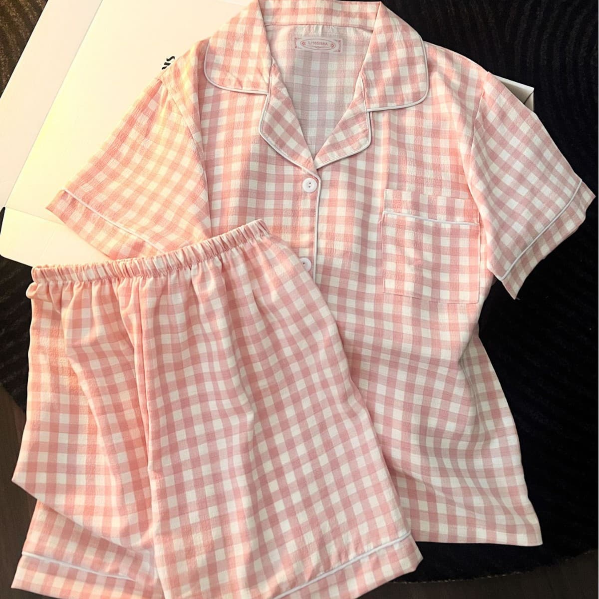 Korean-style Women's Pajamas Summer Bubble Cotton Short Sleeve Shorts Sweet Plaid Simple Loose Cute Loungewear