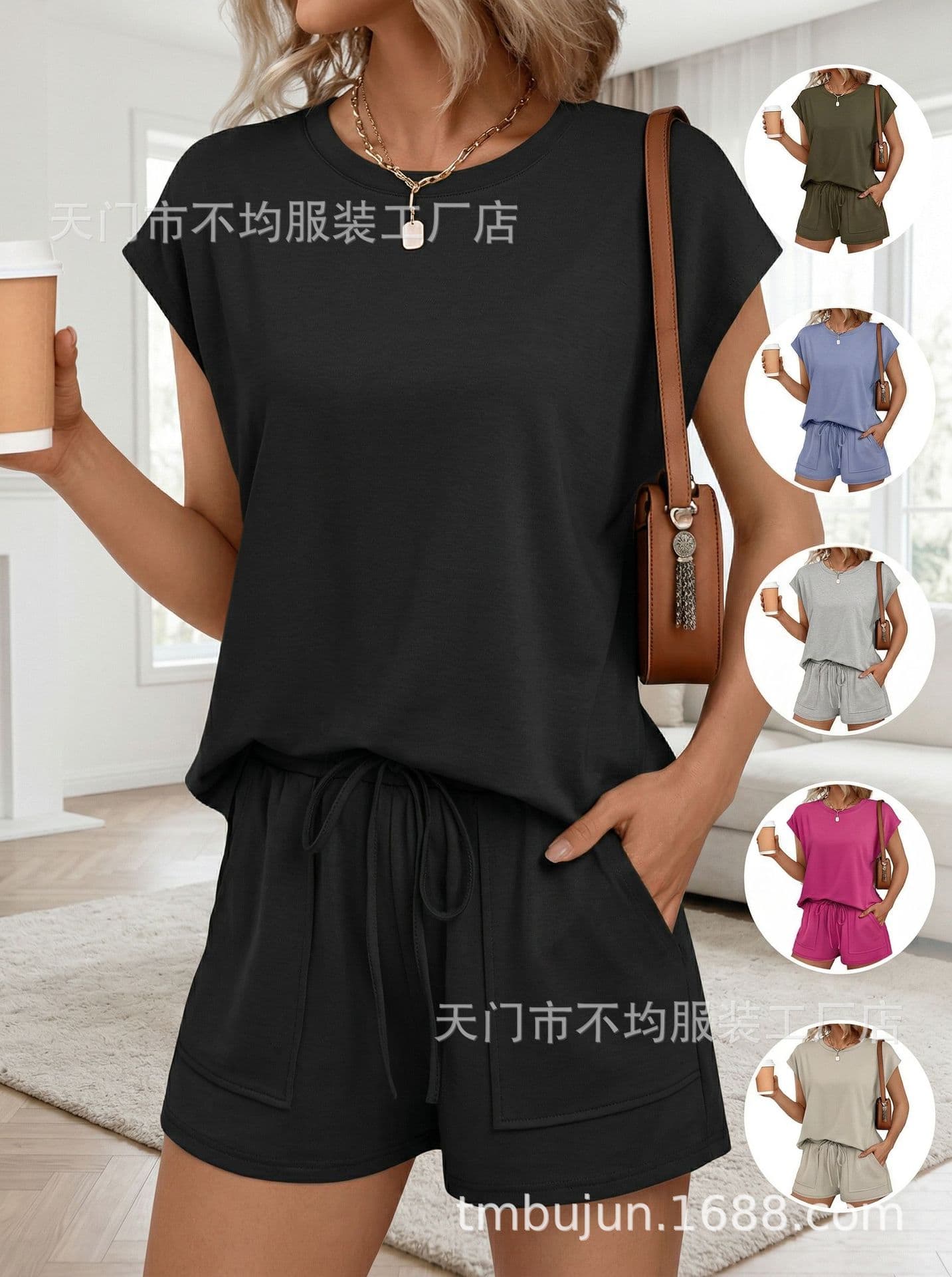 European and American foreign trade cross-border women's clothing Amazon's hottest spring and summer short-sleeved T-shirt shorts loose casual two-piece set