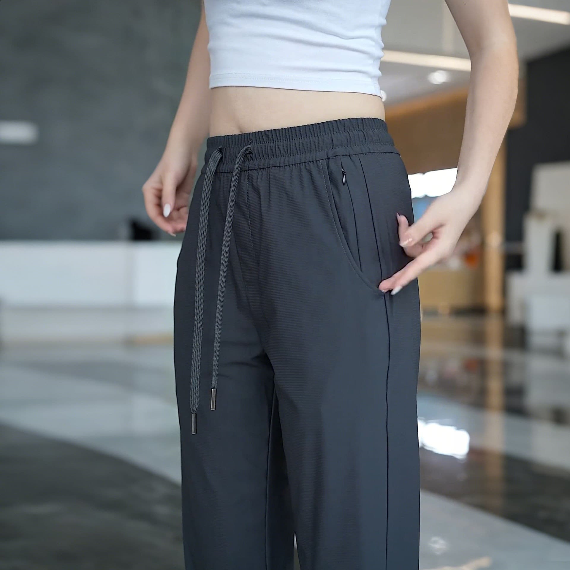 Summer new men's ice silk casual pants stretch loose men's quick-drying sports trousers men's thin straight trousers