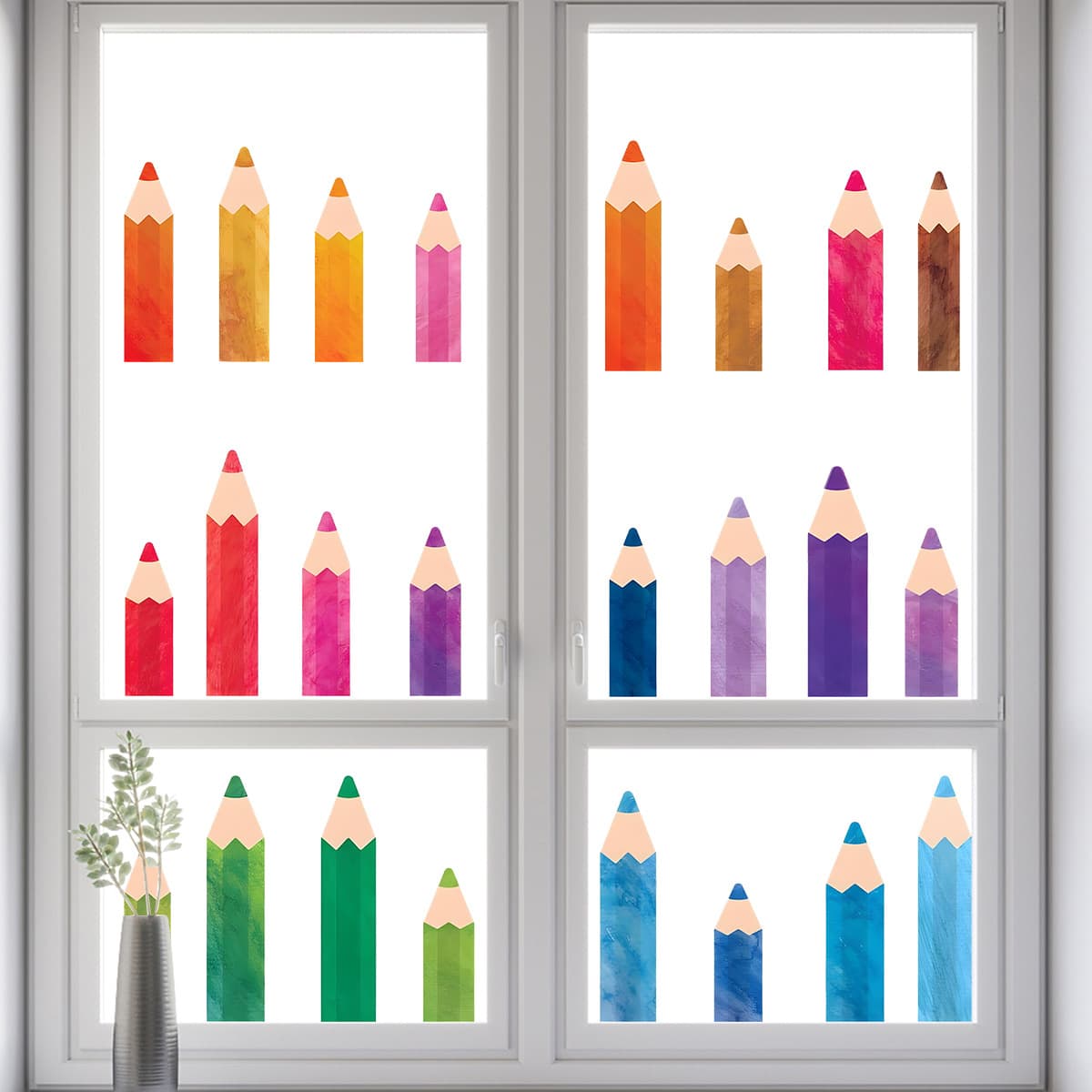 MK-69AB Cartoon Colorful Crayon Window Sticker Self-Adhesive Wall Decal Art Studio Room Door Window Decorative Sticker