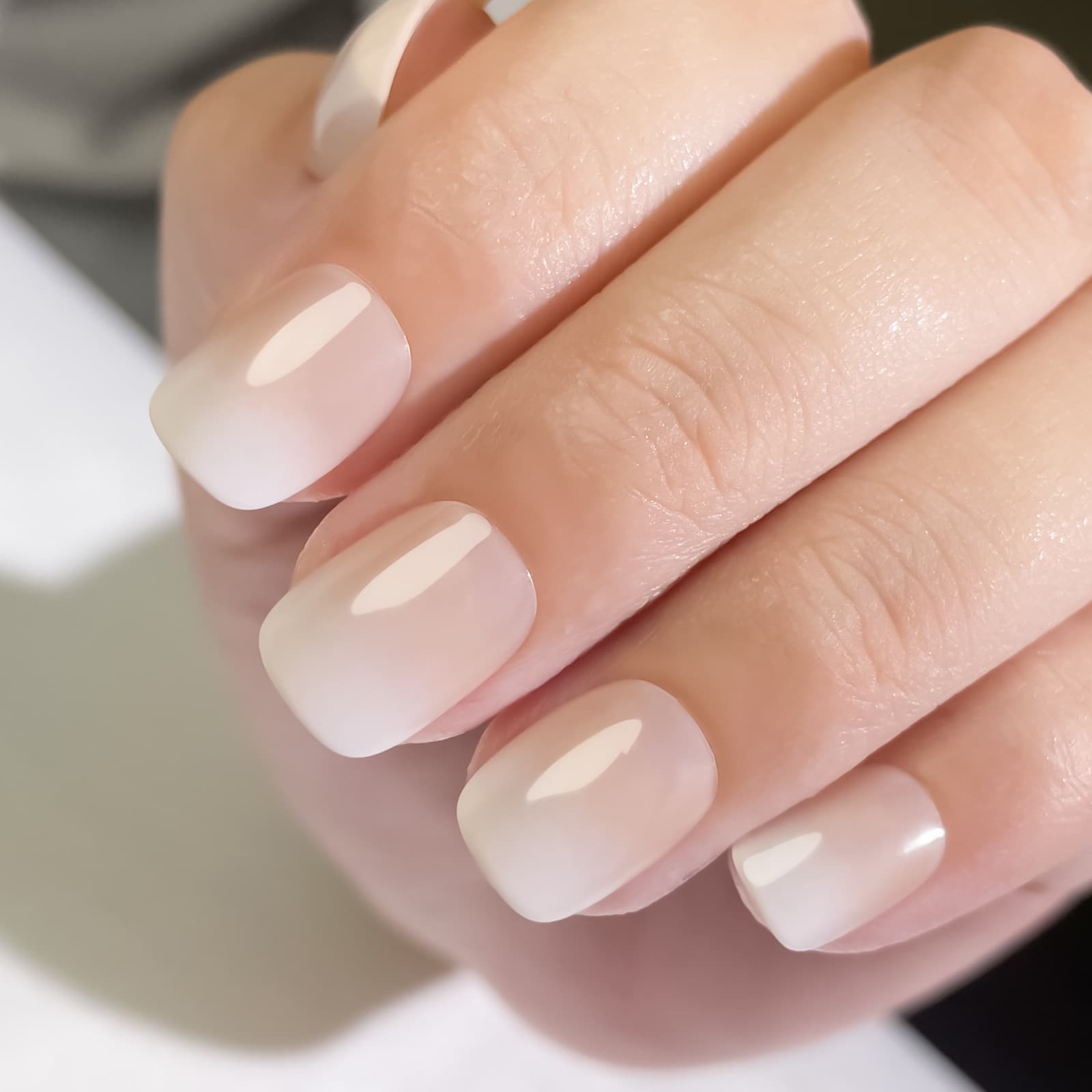 European and American cross-border manicure best-selling wearable nail patches, high-end milky white gradient color short nail stickers, manicure patches