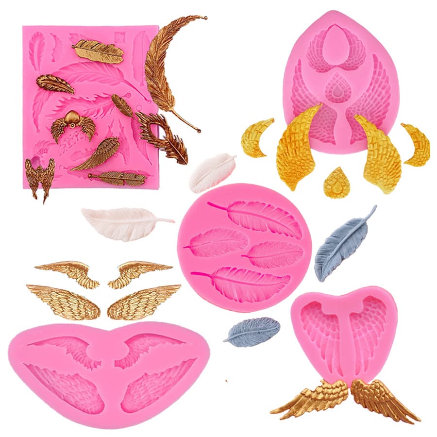 Feather Angel Wings DIY Chocolate Cake Silicone Mold Decoration Baking Tool Creative Irregular Shape Pink Size 11*7*1CM