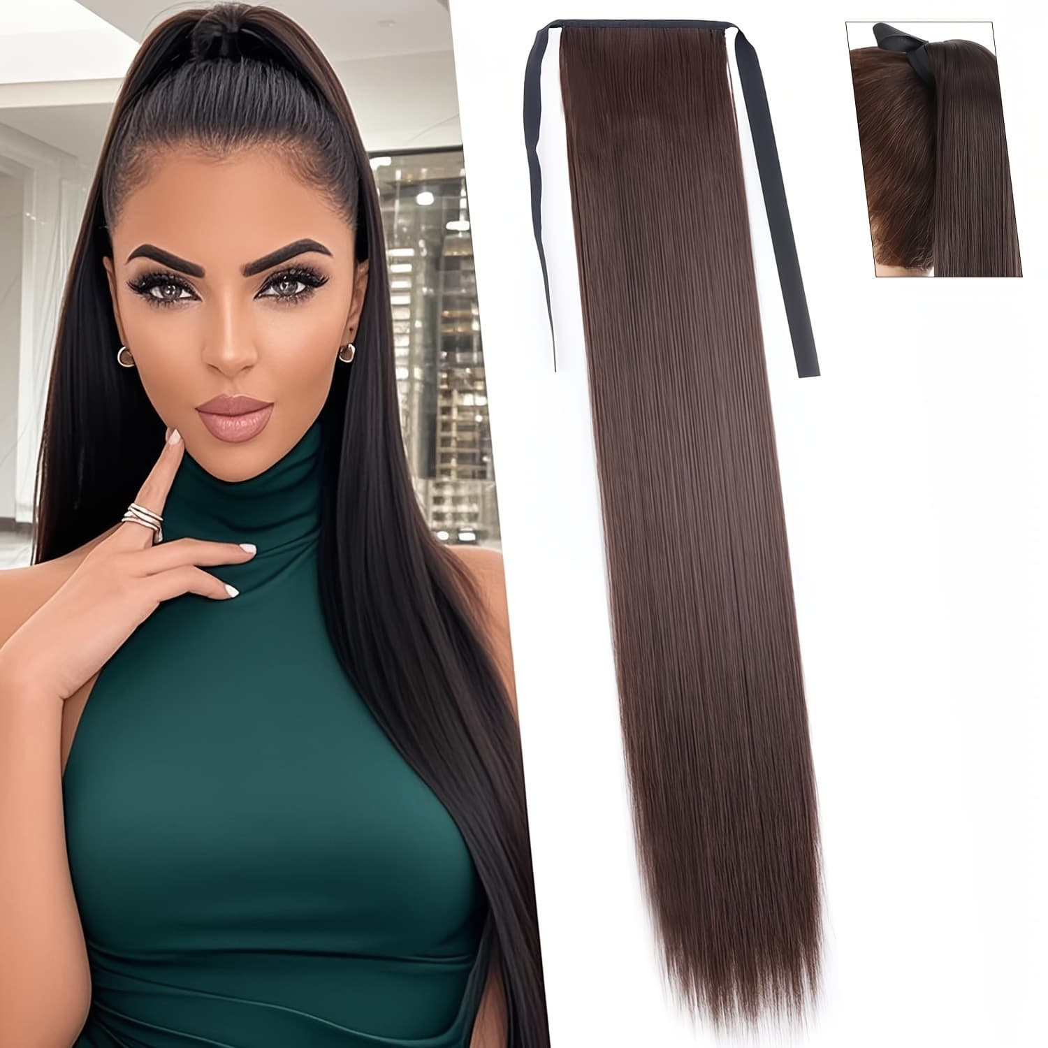 Ponytail Wig for Women, Tie-Back Straight High Ponytail, High-Temperature Silk Long Straight Hair, Hot Selling for Export