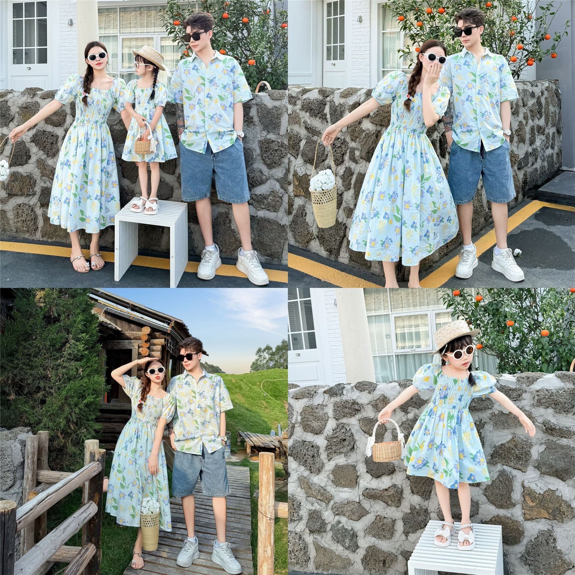 French-style mother-daughter dress set, new summer floral shirt and skirt for family matching vacation style