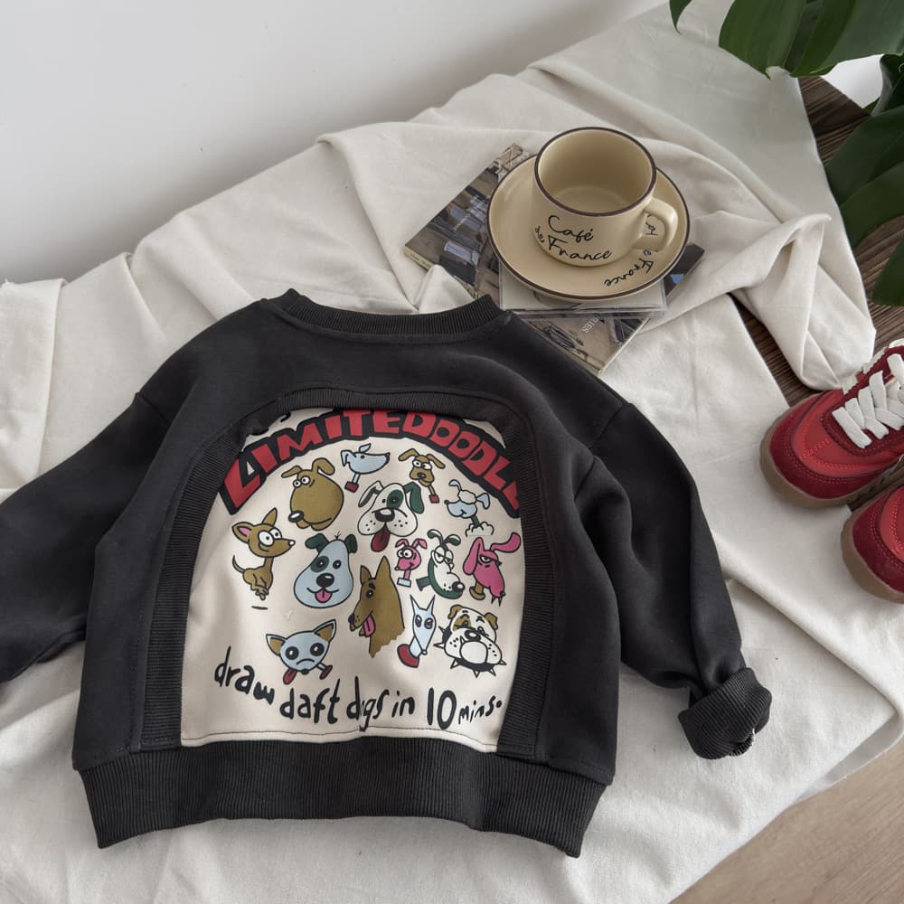 Boys' Sweatshirt New Round Neck Pullover Three-Dimensional Cut Cartoon Puppy Print Trendy Cool High-End Gray Baby Boy Outfit