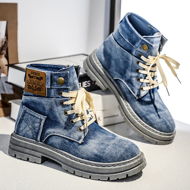 Cross-Border Hot-Selling Large Size 48 Men's Shoes 2025 New Mid-Top Shoes Denim Casual Versatile Work Shoes Martin Boots