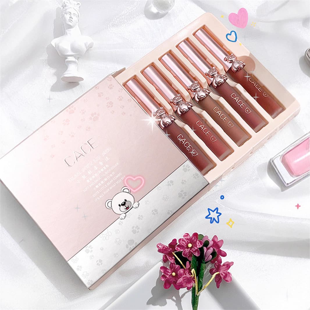 CACE cute bear lip mud set velvet lip glaze non-fading non-stick cup lip mud student lip gloss lipstick set