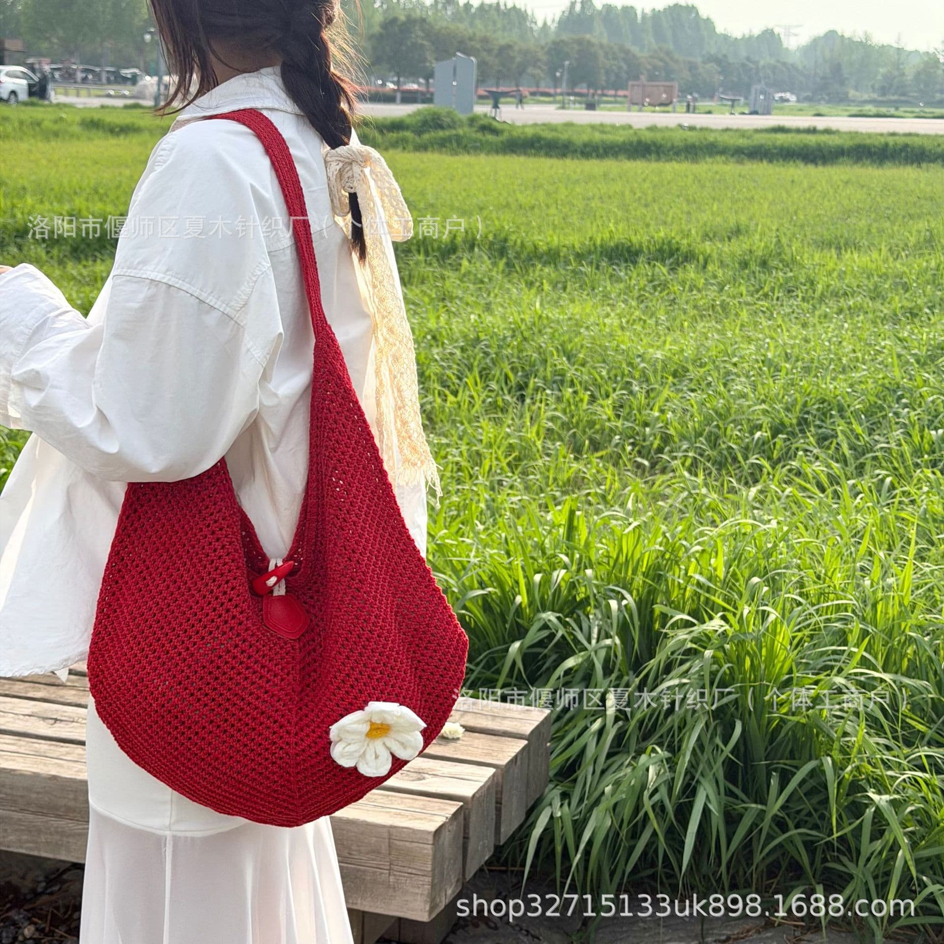 2026 Summer New Knitted Bag, Fashion Woven Women's Single-Shoulder Mesh Bag, Beach Travel Bag