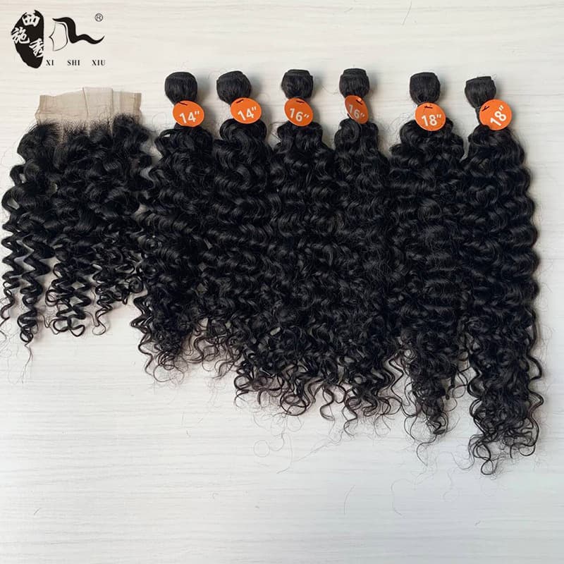 80% Blend Human Hair Straight Curly African Hair Mixed Weft Hair Bundle 7-Piece Set
