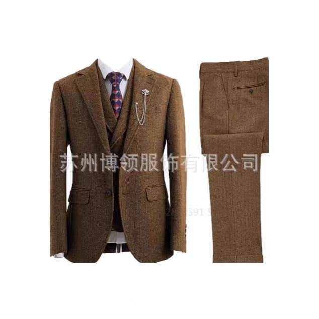 New Men's Herringbone Suit Set Slim Fit Wedding Groom Tuxedo 3-Piece