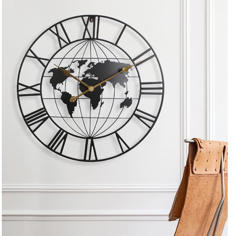 Cross-border New Iron Round Office Clock, Hot-selling Creative Map Silent Wall Clock, Factory Direct