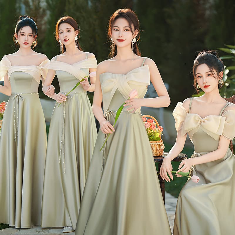Satin Bridesmaid Dress 2026 New Style Sister Group Evening Gown Green Plus Size Wedding Niche High-End Fairy-Like Elegance