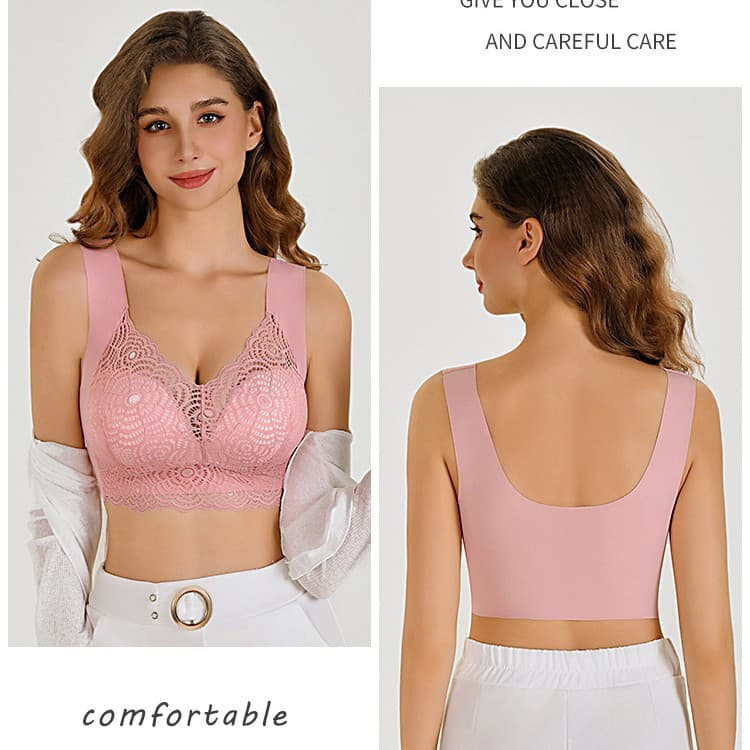 Cross-border EU/US Plus Size Wireless Lace Seamless Vest Bra for Women, Wholesale Plus Size Bras