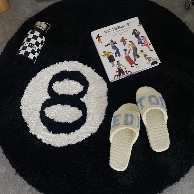 Simple black No. 8 flocked carpet living room sofa coffee table floor mat study bedroom bedside stain-resistant anti-slip mat