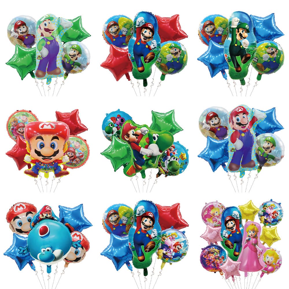 Cartoon Mario Balloon 5-Piece Set Children's Birthday Toy Party Decoration Scene Setup Aluminum Foil Balloon Wholesale