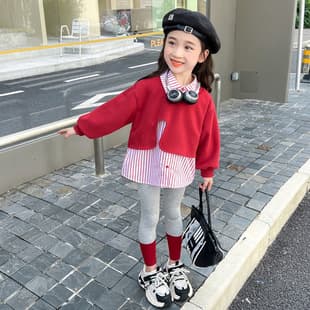 Girls' Suit Spring Fall 2026 New Trendy Kids Blouse Autumn Fashionable Leggings Two-Piece Set