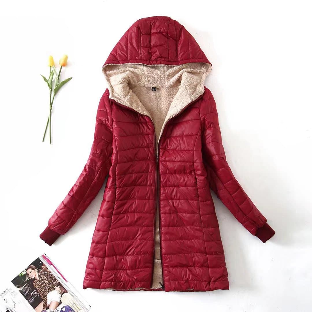 Autumn/Winter New European and American Style AliExpress Lambswool Mid-Length Warm Hooded Cotton Coat Women's Top Plus Size Cotton Jacket