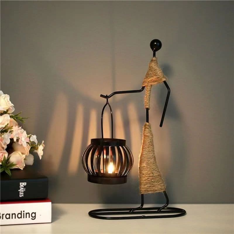 Creative wrought iron rope girl lantern candlestick home decoration art ornament living room wrought iron craft lantern