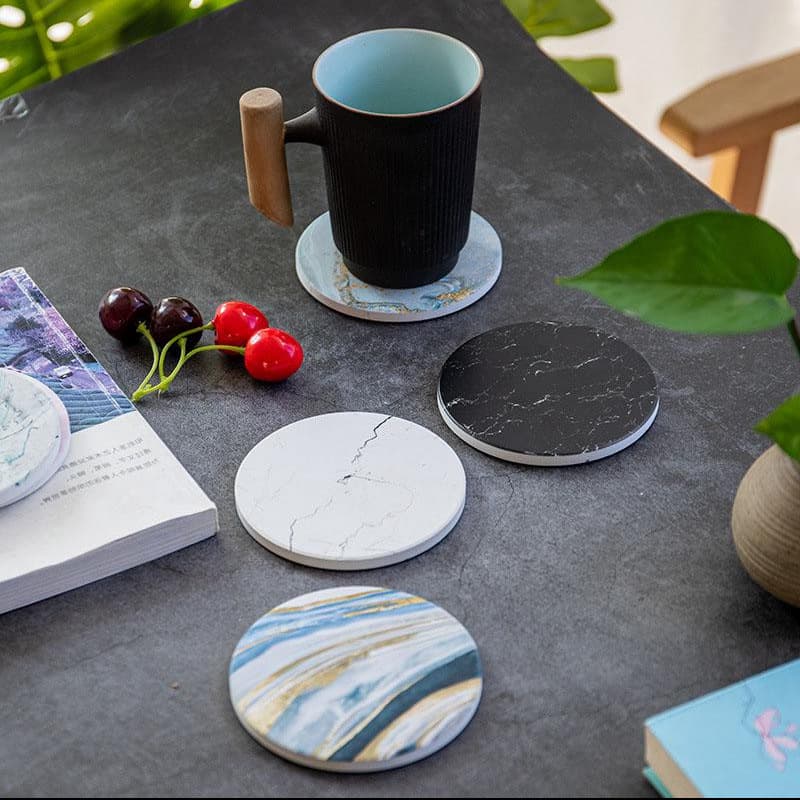 Amazon Ceramic Coasters Marble Pattern Cork Heat-Resistant Coffee Mats Table Insulation Pads Annual Meeting Souvenir Custom