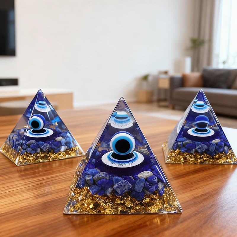 Evil Eye Pyramid - Resin Blue Eye Natural Lapis Lazuli Pyramid Energy Pyramid Home Decor
