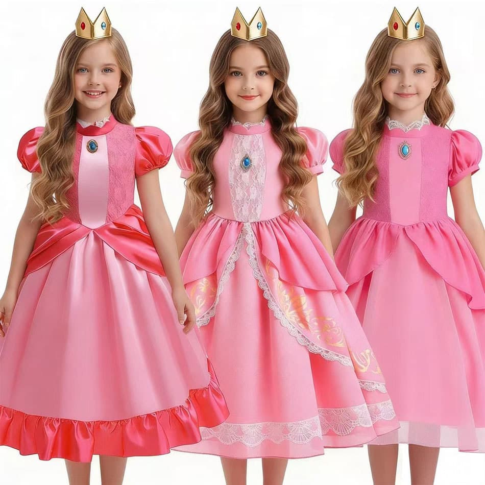Cross-border summer children's Princess Peach dress Mario cosplay girl pink dress dress performance clothing
