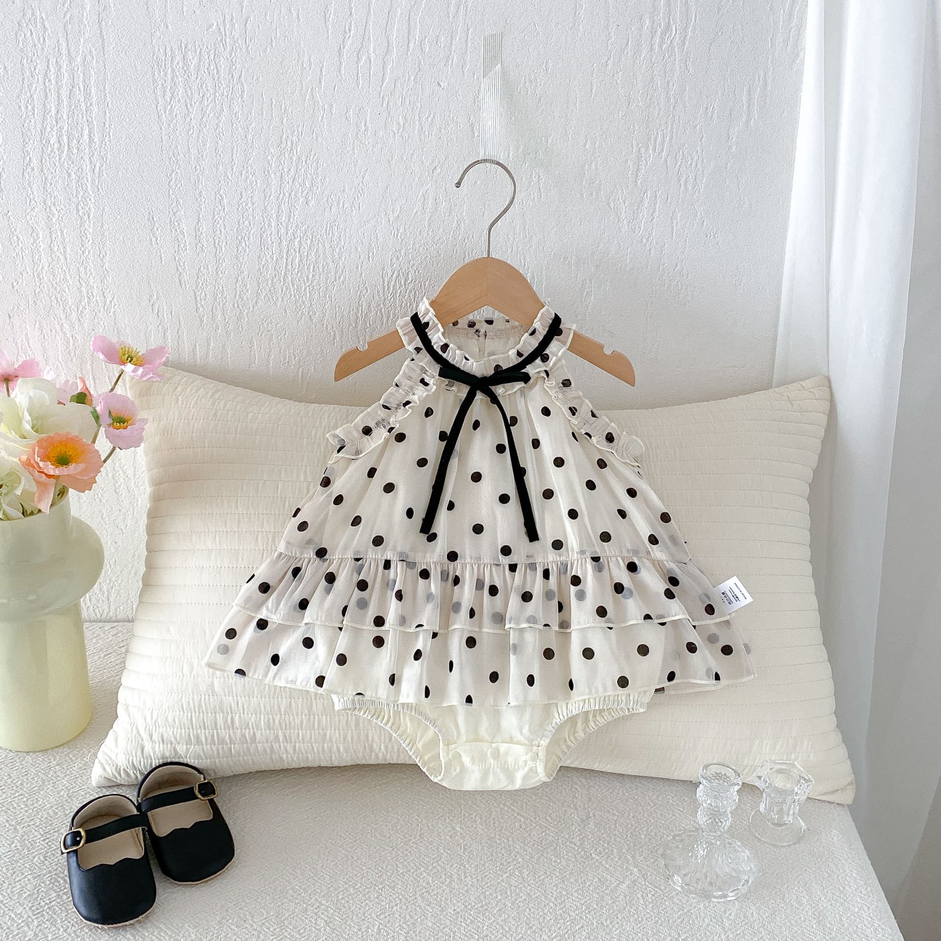 Korean Style Baby Girl Summer Outfit, Infant Romper Princess Polka Dot Strapless Dress, Newborn Bodysuit, Thin Summer Style