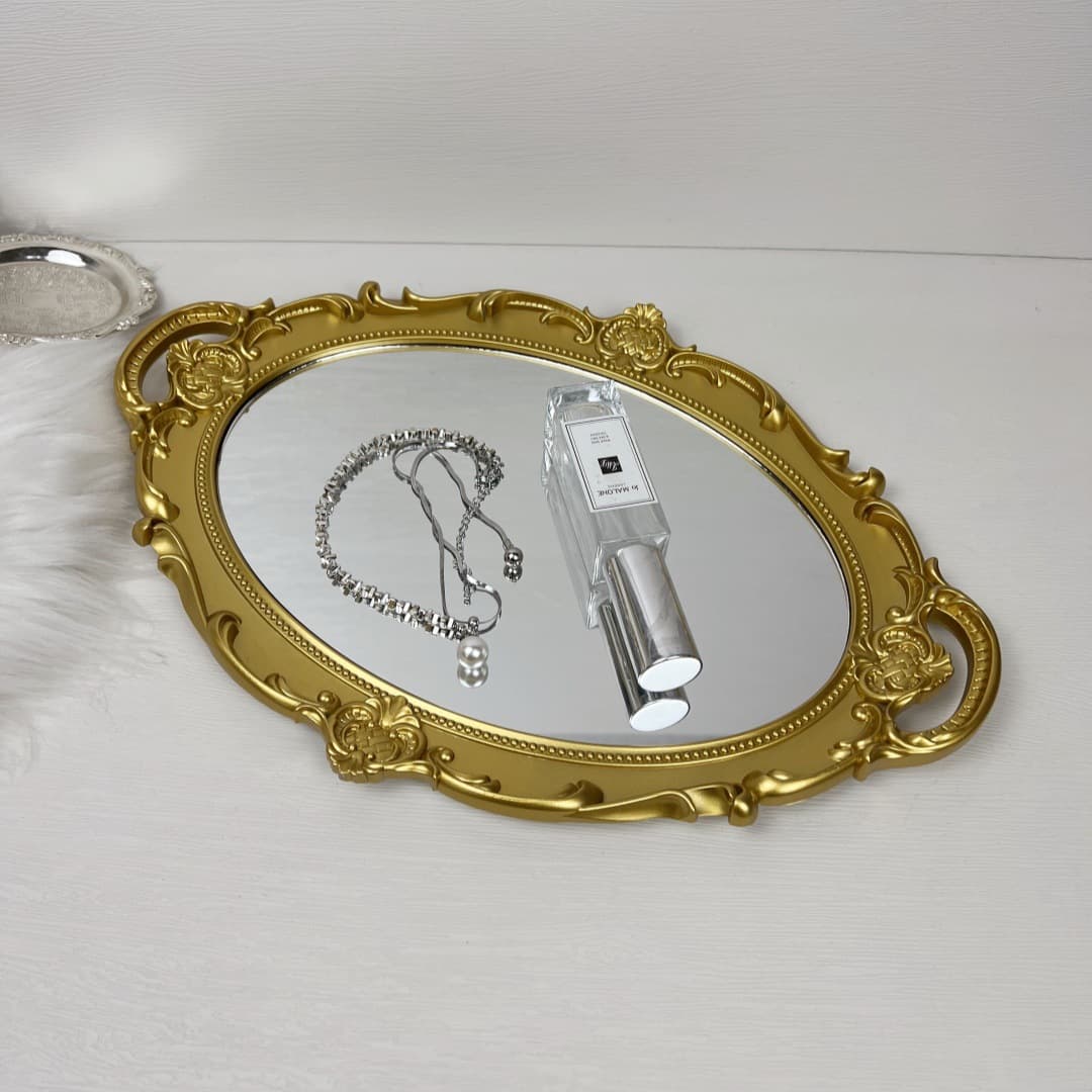 Factory Wholesale French Vintage Glass Mirror Tray, Ins-Style Decorative Ornament, Jewelry Display Mirror Storage Tray