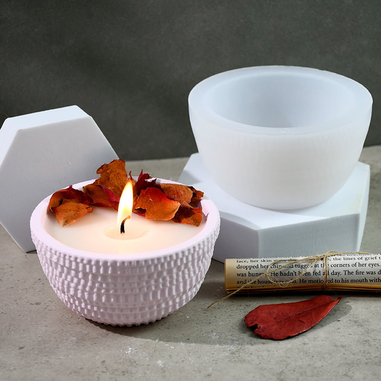 New DIY Mold Round Cement Grain Flower Pot Mold Nordic Style Plaster Scented Candle Silicone Mold