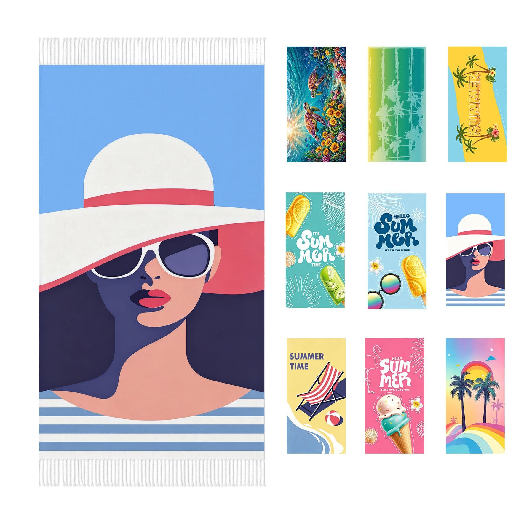 Large size tassel microfiber beach towel retro sunglasses girl quick-drying printed vacation beach towel customization