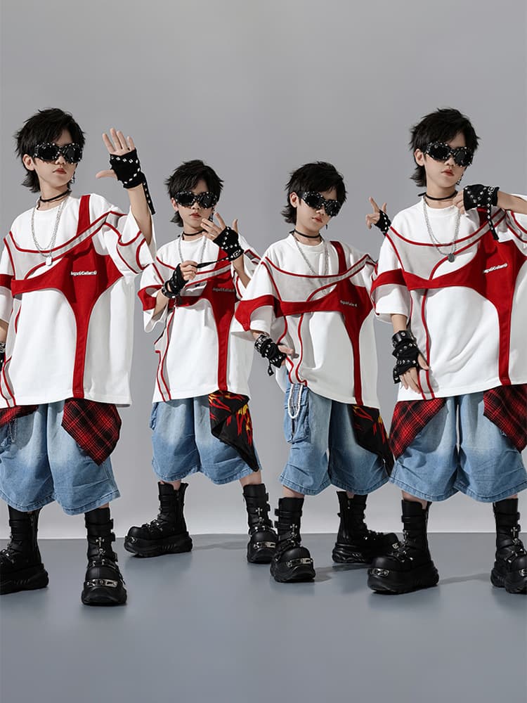 Kids Hip-Hop Performance Outfit Streetwear Set Hiphop Dance Costume Loose Lace-Up Top Jazz Dance Clothing