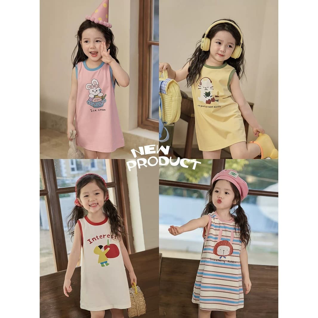 [Shipping in 48h] Baby T-skirt Women's Long Vest Skirt Baby Cool Ice Porcelain Cotton Dress Category A