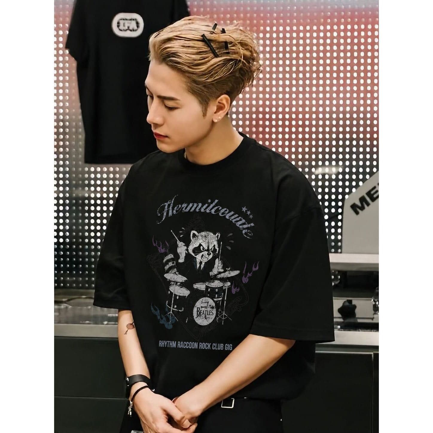 Jackson Wang Same Style Star Summer Men's Short Sleeve T-Shirt Rock Raccoon American Street High Street Loose Tee