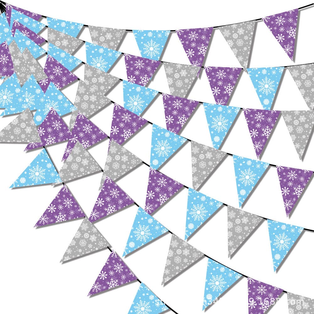 Cross-border Amazon Christmas new creative snowflake paper triangle banner flag party scene decoration