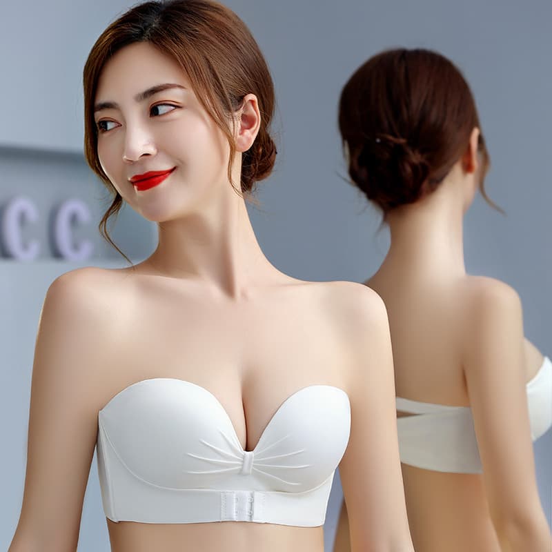 Invisible Non-Slip Strapless Bra for Women, Push-Up and Lift for Small Bust, Front Closure, One-Shoulder Wedding Dress Bra