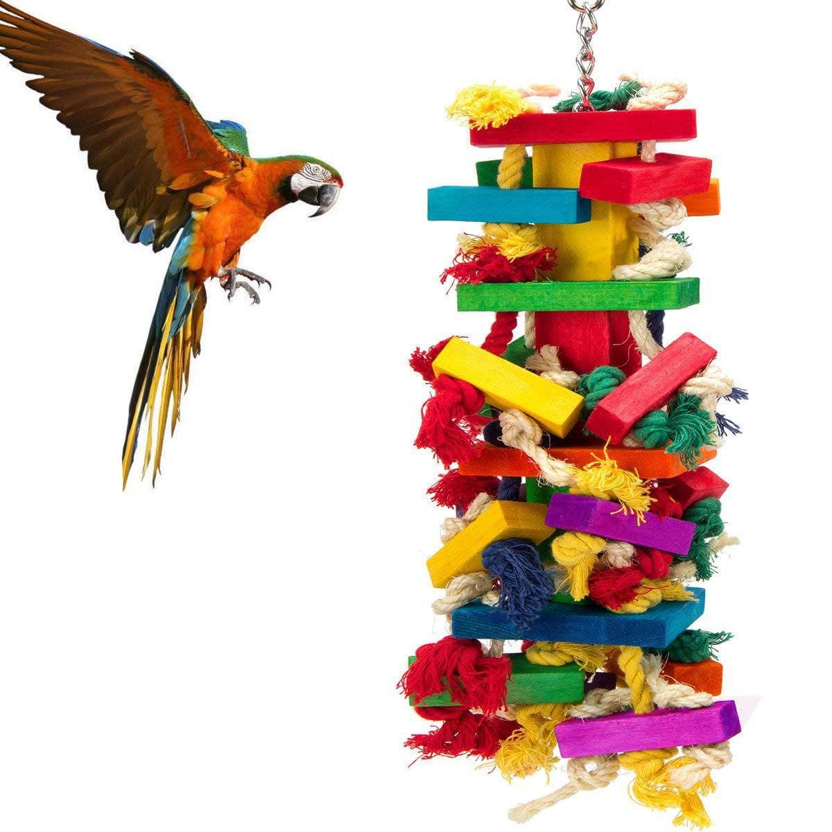 Parrot Toy Bird Cage Bird Supplies Large Colorful Bird Toy Cotton Rope Wood Block Chewing Parrot Toy