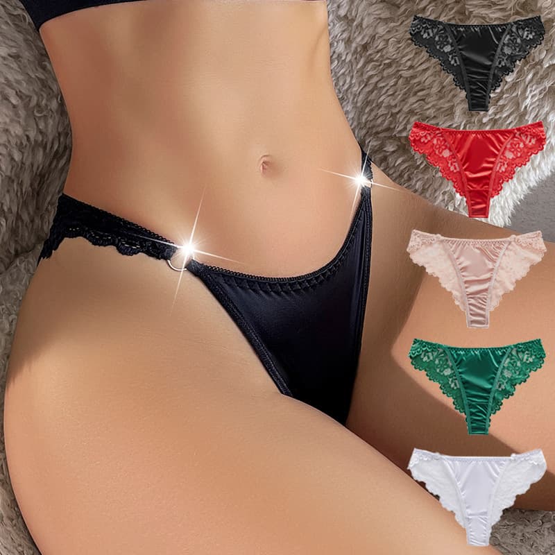 European and American Underwear for Women, Sexy Lace Half Hip-Hugging Lightweight Silky Soft New 2024 European Style T-back Panties with Thin Rings