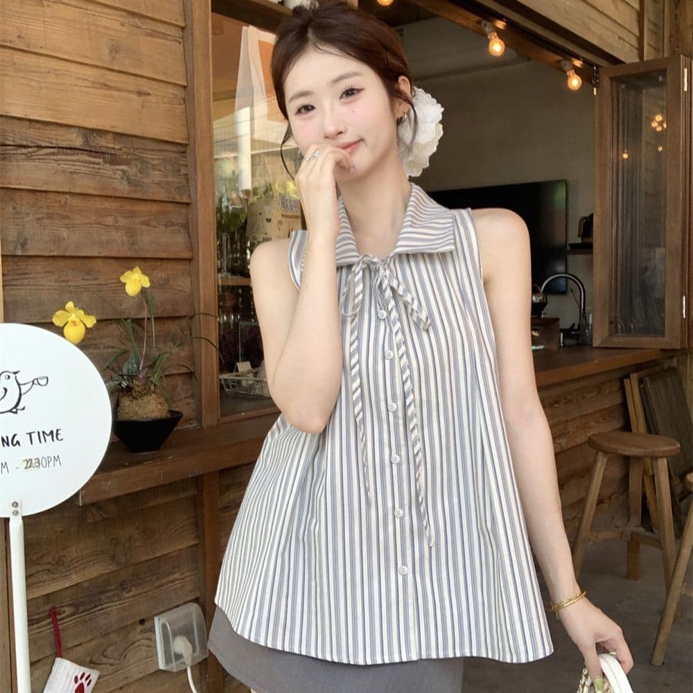 2026 Summer New Vintage Slim High-End Sleeveless Blouse Top for Women, Sweet Tie Back Vest Super Nice Top