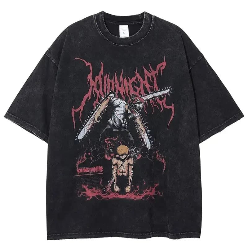 Denji Chainsaw Man Retro Graphic T-Shirt Anime Shirt Vintage Men's Cotton Casual Sport Harajuku Summer