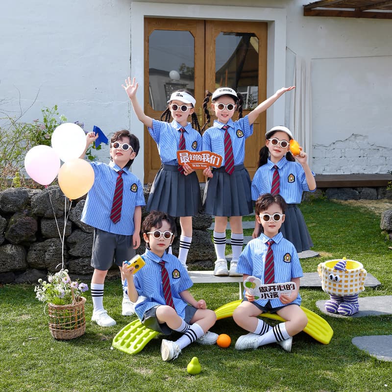 Children's performance clothing, kindergarten uniforms, college style primary school students' graduation photos, school uniforms, class uniforms, short-sleeved British style