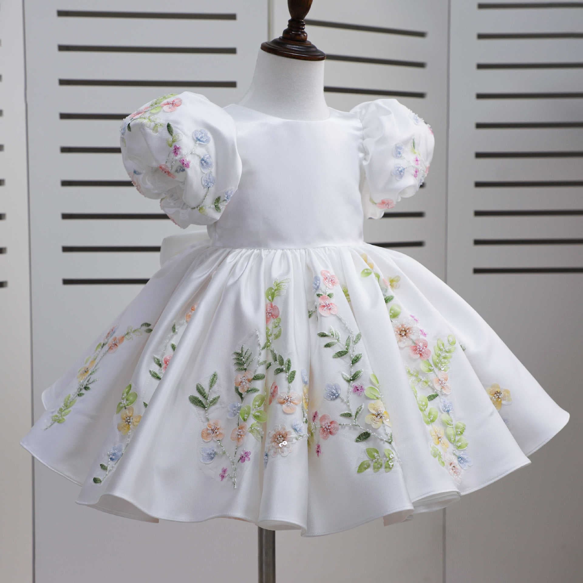 Flower Fairy Dress for Girls, Princess Dress for Prom Party Graduation Ceremony, Handcrafted Applique Dress for Toddlers and Kids