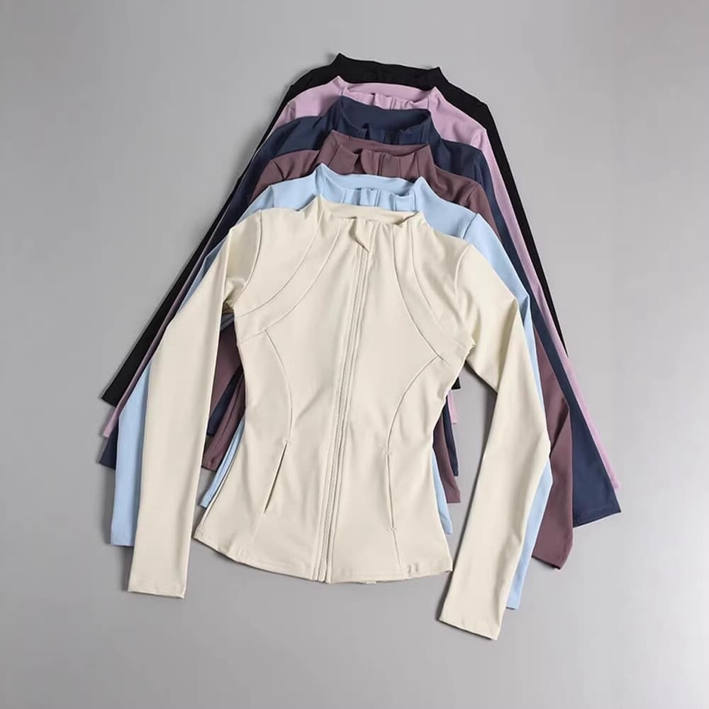 Women's Stand Collar Slim-Fit Sun Protection Jacket 2026 New Summer Ice Silk Yoga Top with Fishbone Waist Cinching