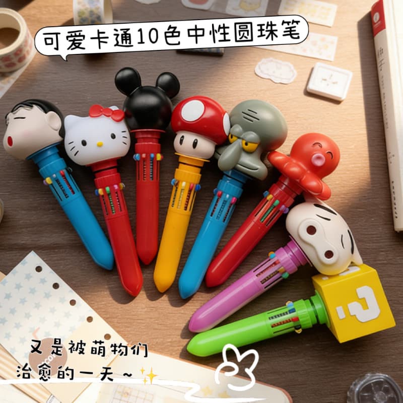 Multi-color ballpoint pen push-type 10-color cartoon doll shape ball pen color multi-functional ballpoint pen account pen
