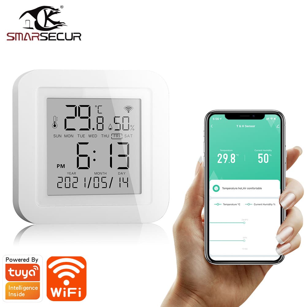 Tuya Smart Home WiFi Temperature and Humidity Detector, Wireless Temperature and Humidity Sensor, Electronic Wet and Dry Thermometer